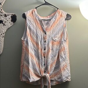 Ariat Women's Sleeveless Tie-Front Blouse - Orange and Gray